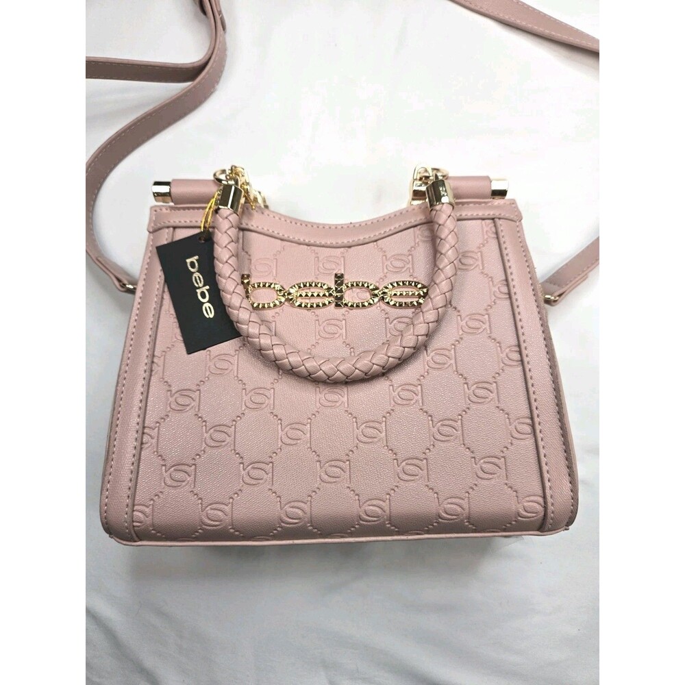 NWT bebe Blush Pink Logo Satchel Crossbody Braided Handle Gold Hardware
